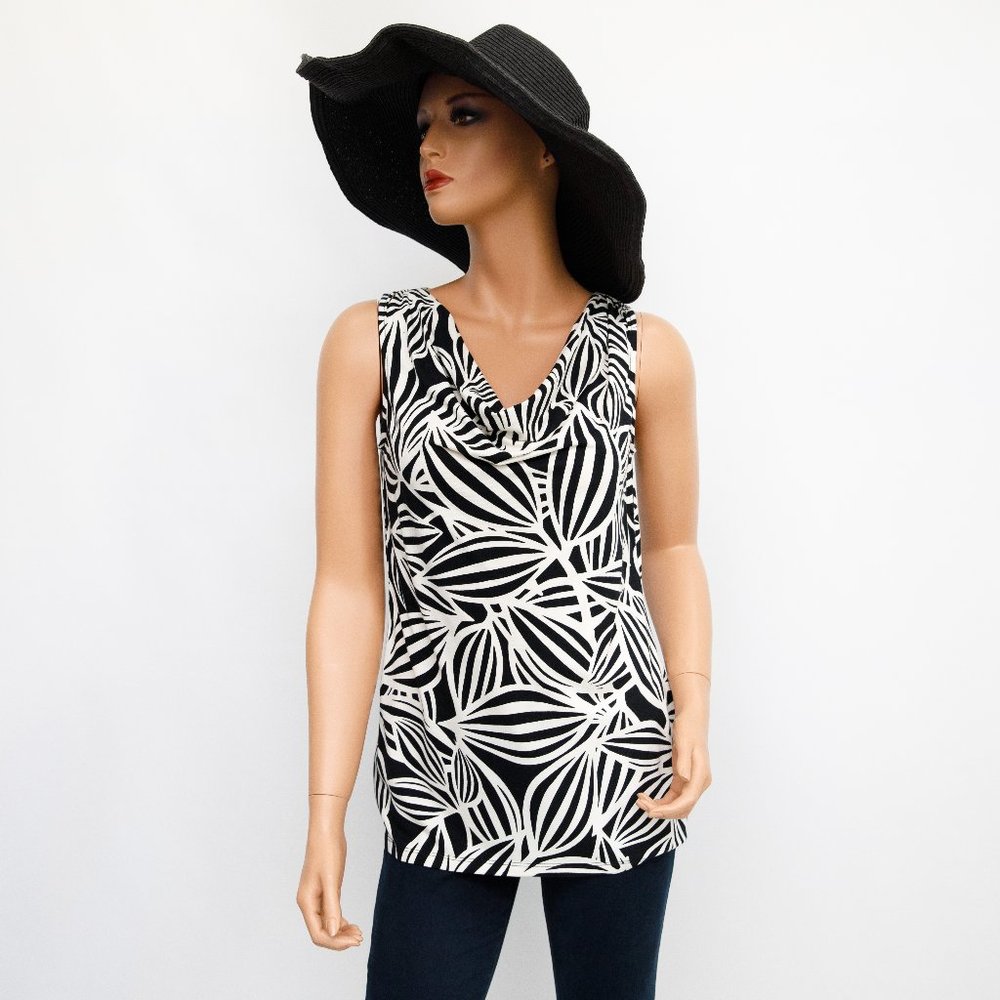 Tommy Bahama Tropical Leaf Print Sleeveless Cowl Blouse Small